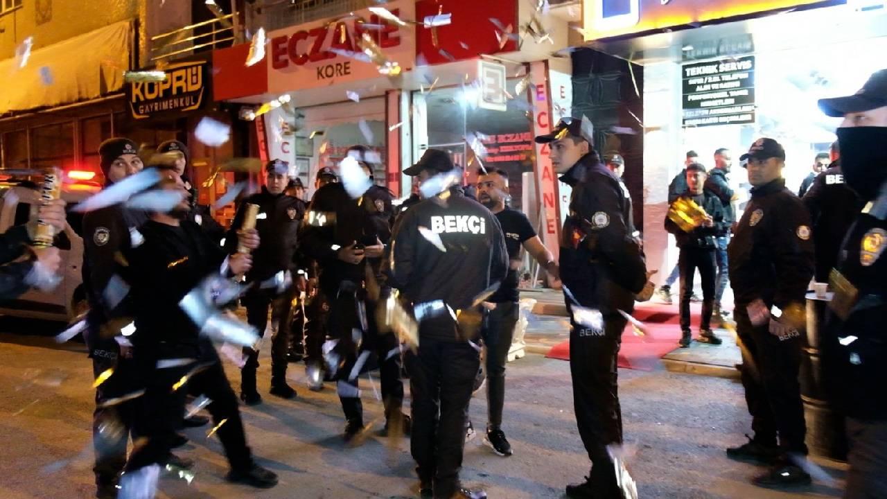Karaman’da kavga ihbarına giden polislere konfetili sürpriz
